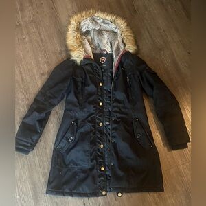 1 Madison Expedition Navy Parka with Faux Fur Trim